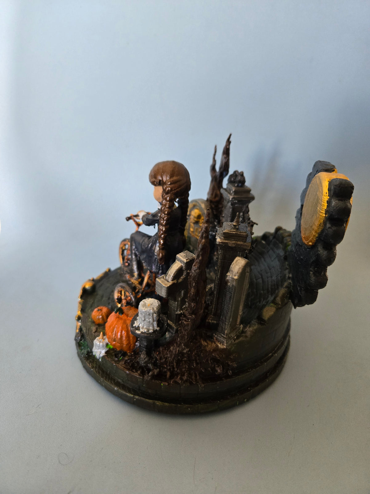 OG Wednesday Addams 3D Hand-Painted Figurine | Gothic Graveyard Tricycle Diorama