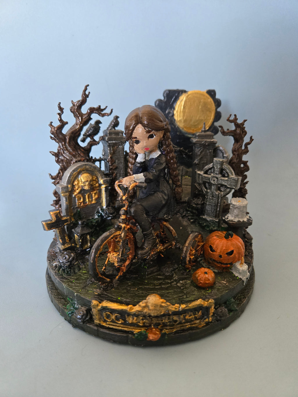 OG Wednesday Addams 3D Hand-Painted Figurine | Gothic Graveyard Tricycle Diorama